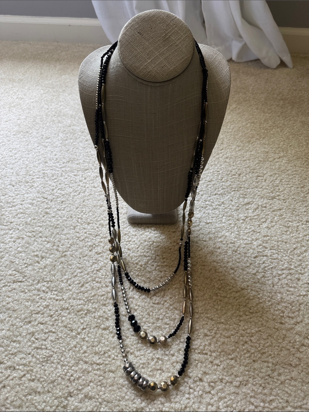Chico's Layered Black and Silver and Gold Beaded Necklace